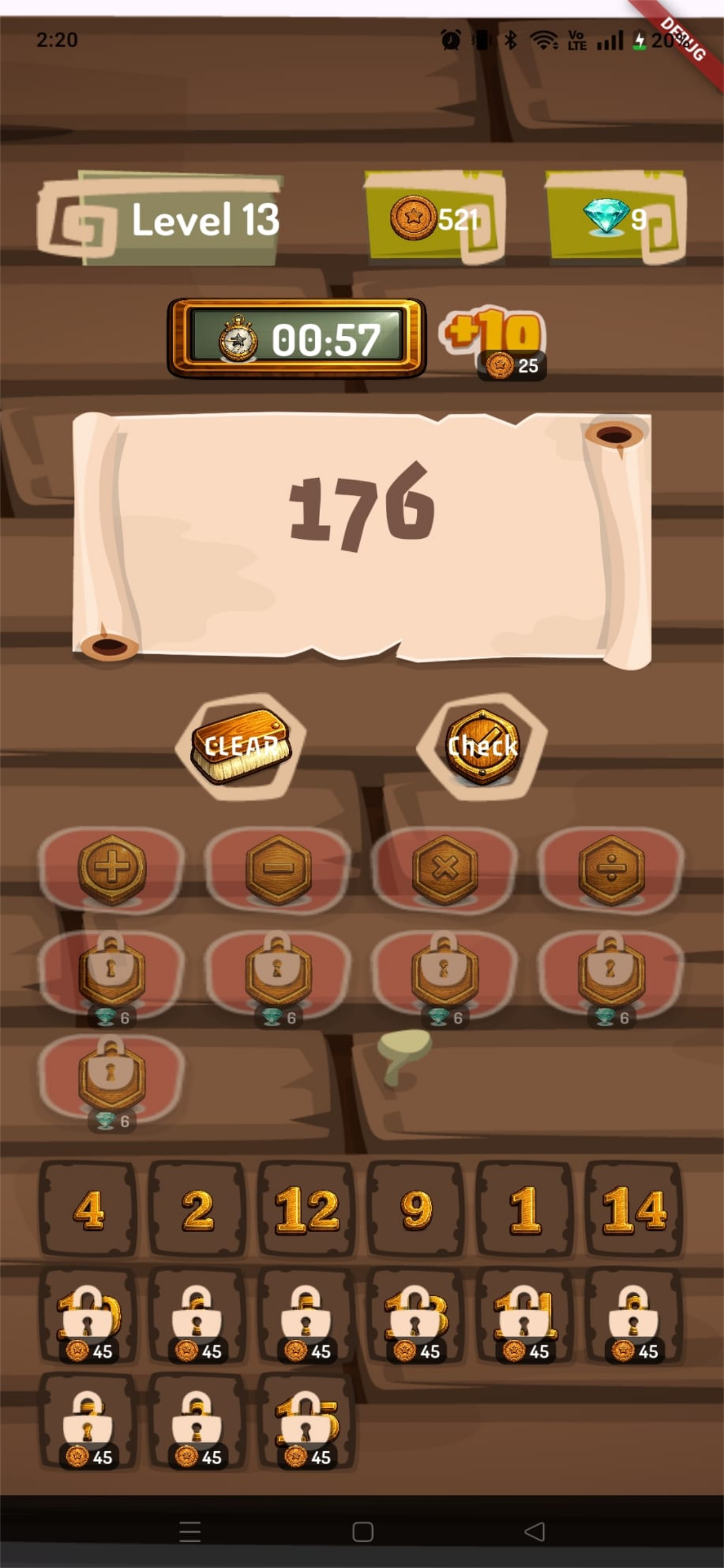 Math Target gameplay screen showing a target and available operations